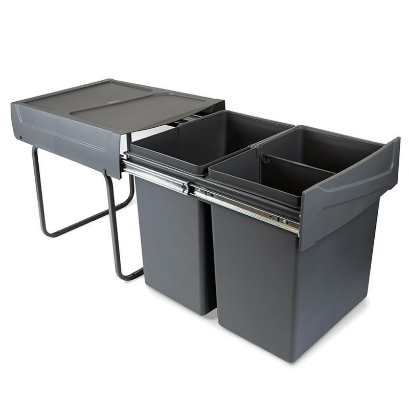 Emuca Poubelle de recyclage Emuca 8199423 plastique 40L gris anthracite Kobleo