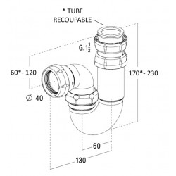 Nicoll Siphon évier Nicoll en P sortie D40 tube articulée hauteur réglable Kobleo