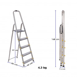 Hoström Escabeau 5 marches DURA alu pliable hauteur plateforme 97cm Hostrom Kobleo