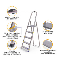 Hoström Escabeau 5 marches DURA alu pliable hauteur plateforme 97cm Hostrom Kobleo