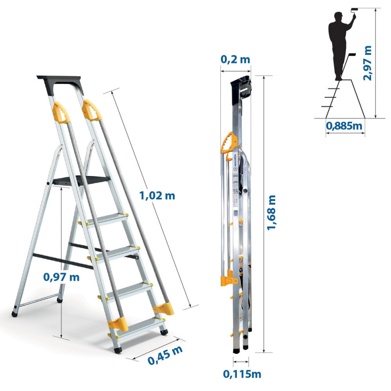 Hoström Escabeau 5 marches DURAMP alu pliable sécurisé plateforme 97cm Hostrom Kobleo Hoström Escabeau 5 marches DURAMP alu pliable sécurisé plateforme 97cm Hostrom Kobleo