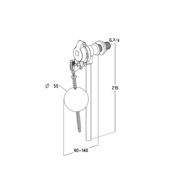 Robinet flotteur Nicoll contre pression 215mm 3/8" avec alim latérale