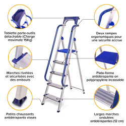 Hoström Escabeau 5 marches SECURE pro alu sécurisé plateforme 112cm Hostrom Kobleo