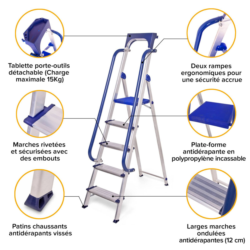 Hoström Escabeau 5 marches SECURE pro alu sécurisé plateforme 112cm Hostrom Kobleo Hoström Escabeau 5 marches SECURE pro alu sécurisé plateforme 112cm Hostrom Kobleo