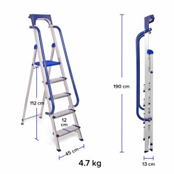 Hoström Escabeau 5 marches SECURE pro alu sécurisé plateforme 112cm Hostrom Kobleo