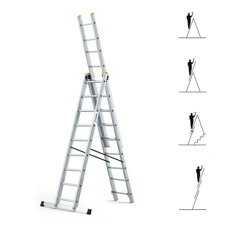 Echelle 3 plans StablePRO 3x9 marches hauteur travail max 6,10m Hostrom