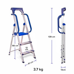 Hoström Escabeau 3 marches SECURE pro alu sécurisé plateforme 66cm Hostrom Kobleo