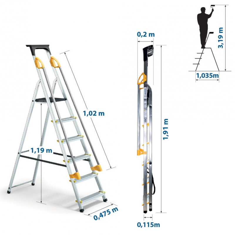 Hoström Escabeau 6 marches DURAMP alu pliable sécurisé plateforme 119cm Hostrom Kobleo Hoström Escabeau 6 marches DURAMP alu pliable sécurisé plateforme 119cm Hostrom Kobleo