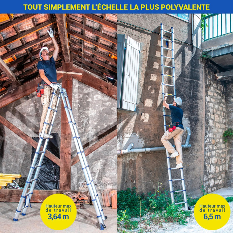 Échelle télescopique Stempakt 5,6m, hauteur travail max 6,5m Hostrom