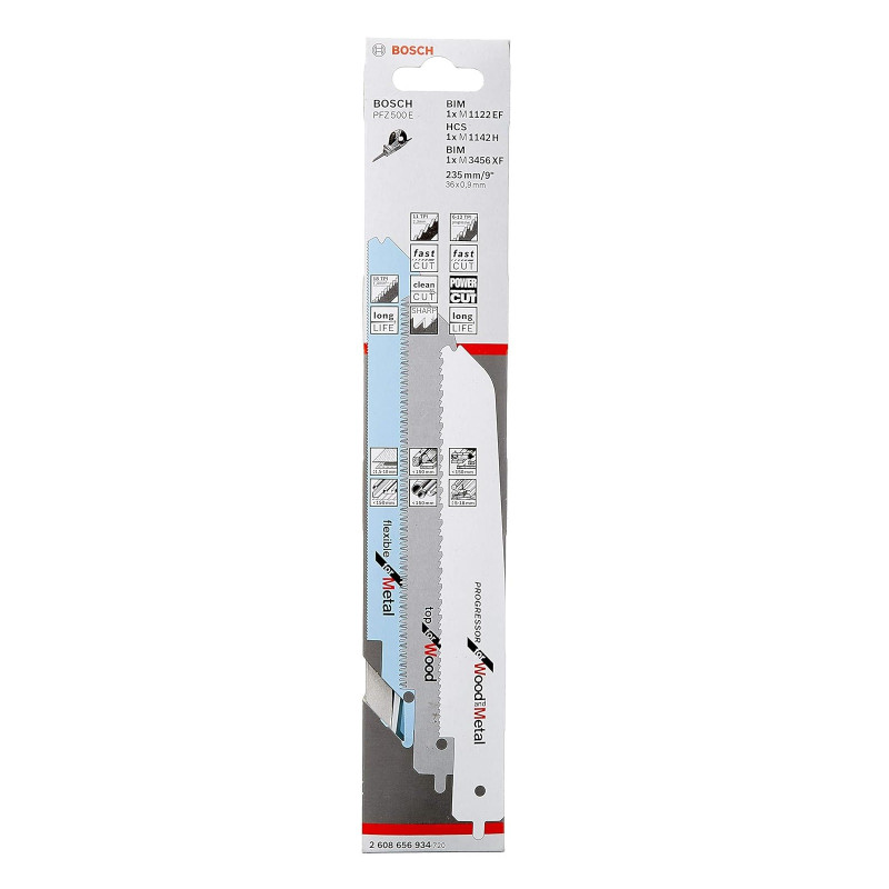 Set de 3 lames de scie sabre Bosch PFZ 500 E 235mmx36x0,9mm