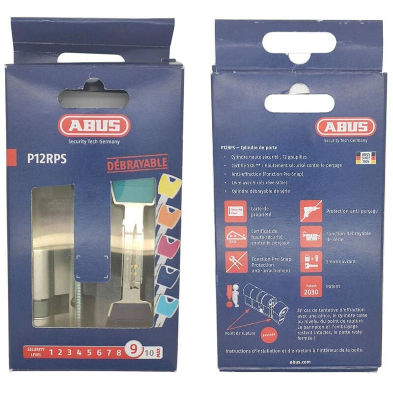 Abus Cylindre double entrée ABUS P12RPS nickelé mat Pre-Snap 5 Clés Kobleo Abus Cylindre double entrée ABUS P12RPS nickelé mat Pre-Snap 5 Clés Kobleo