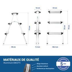 Hoström Escabeau marche pied 3 marches HOMILIX3, H max travail 2,34m, Hostrom Kobleo