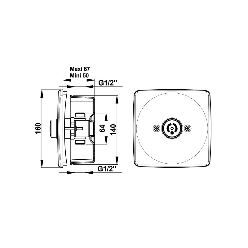 Robinet temporisé Presto P 500 S B encastré en ligne G1/2" pour douche Kobleo Robinet temporisé Presto P 500 S B encastré en ligne G1/2" pour douche Kobleo