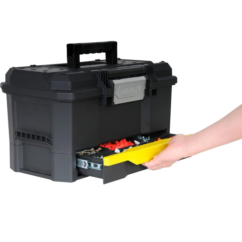 Stanley Boîte à outils Stanley One Touch avec tiroir charge max 20kg Kobleo Stanley Boîte à outils Stanley One Touch avec tiroir charge max 20kg Kobleo