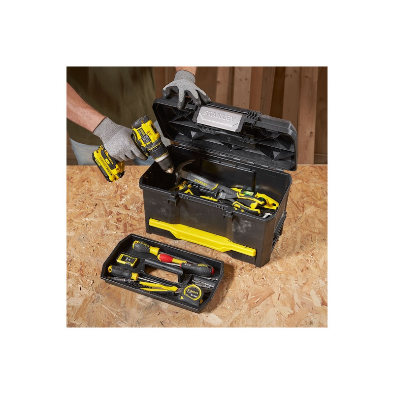 Stanley Boîte à outils Stanley One Touch avec tiroir charge max 20kg Kobleo Stanley Boîte à outils Stanley One Touch avec tiroir charge max 20kg Kobleo