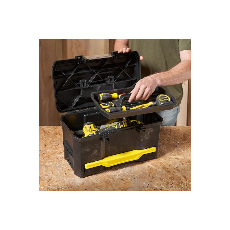 Stanley Boîte à outils Stanley One Touch avec tiroir charge max 20kg Kobleo Stanley Boîte à outils Stanley One Touch avec tiroir charge max 20kg Kobleo
