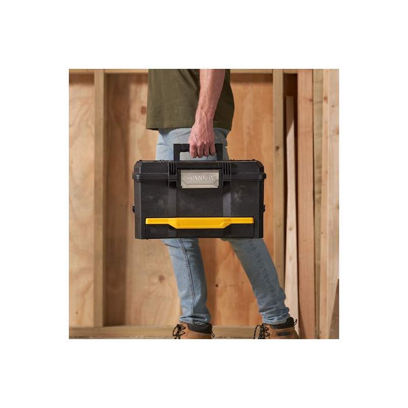 Stanley Boîte à outils Stanley One Touch avec tiroir charge max 20kg Kobleo Stanley Boîte à outils Stanley One Touch avec tiroir charge max 20kg Kobleo