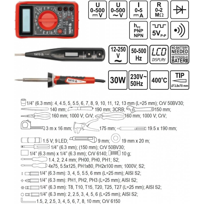 Caisse à outils électricien Yato YT-39009 68 pièces noir