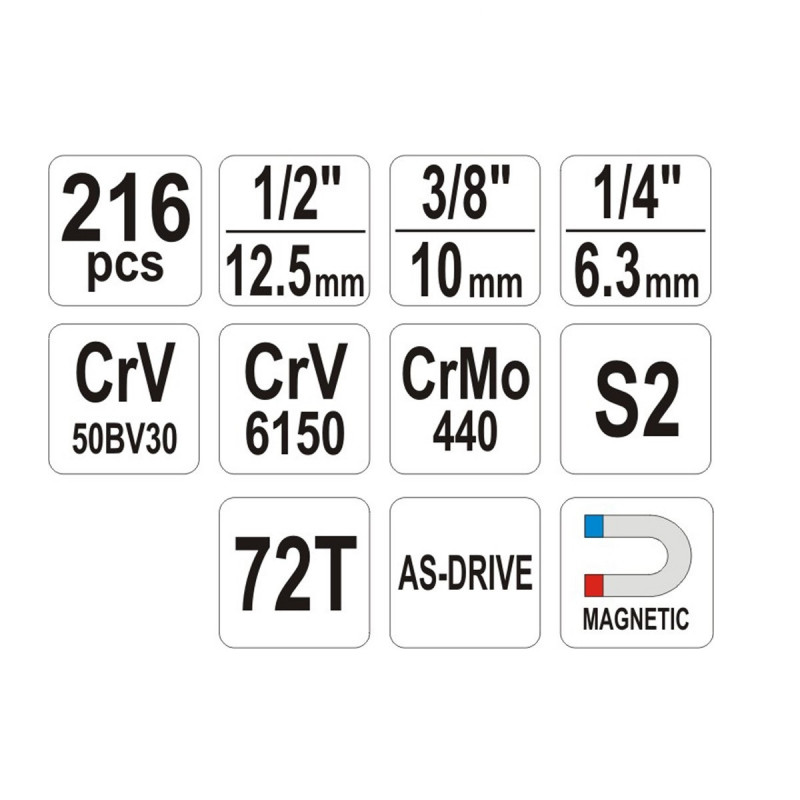 Yato Coffret de douilles 215 pièces Yato YT-38841 1/4"-3/8"-1/2" As-Drive Kobleo Yato Coffret de douilles 215 pièces Yato YT-38841 1/4"-3/8"-1/2" As-Drive Kobleo