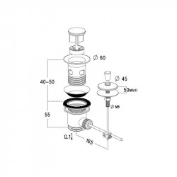 Nicoll Bonde de lavabo automatique Nicoll L3214 chromé brillant avec tirette 60mm Kobleo