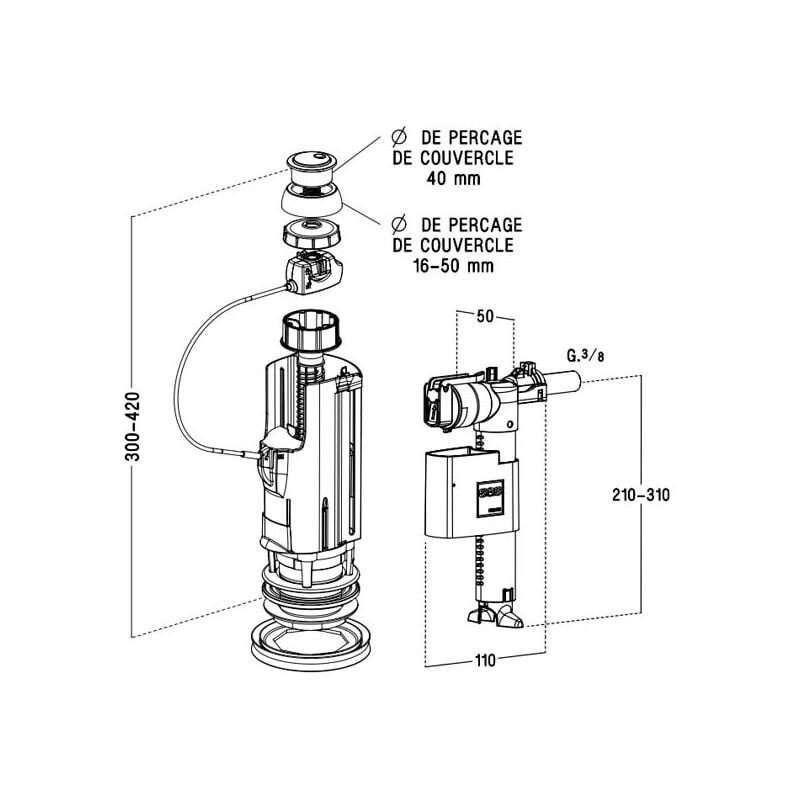 Nicoll Mécanisme double volume Nicoll 3V102 culot G3/8" avec robinet flotteur Kobleo Nicoll Mécanisme double volume Nicoll 3V102 culot G3/8" avec robinet flotteur Kobleo
