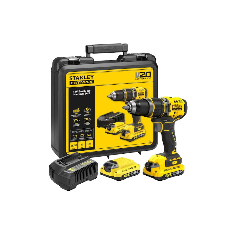 Stanley Perceuse-visseuse Stanley SFMCD721D2K-QW Brushless 18V Li-Ion 2Ah 80Nm Kobleo