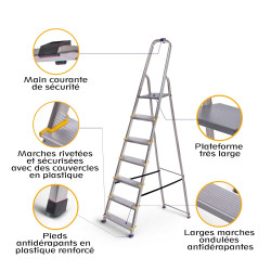 Hoström Escabeau 7 marches DURA alu pliable hauteur plateforme 140cm Hostrom Kobleo
