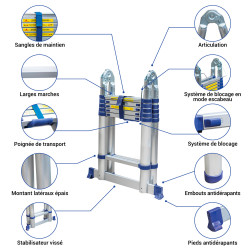 Hoström Échelle télescopique Stempakt 3,8m, hauteur travail max 4,7m Hostrom Kobleo