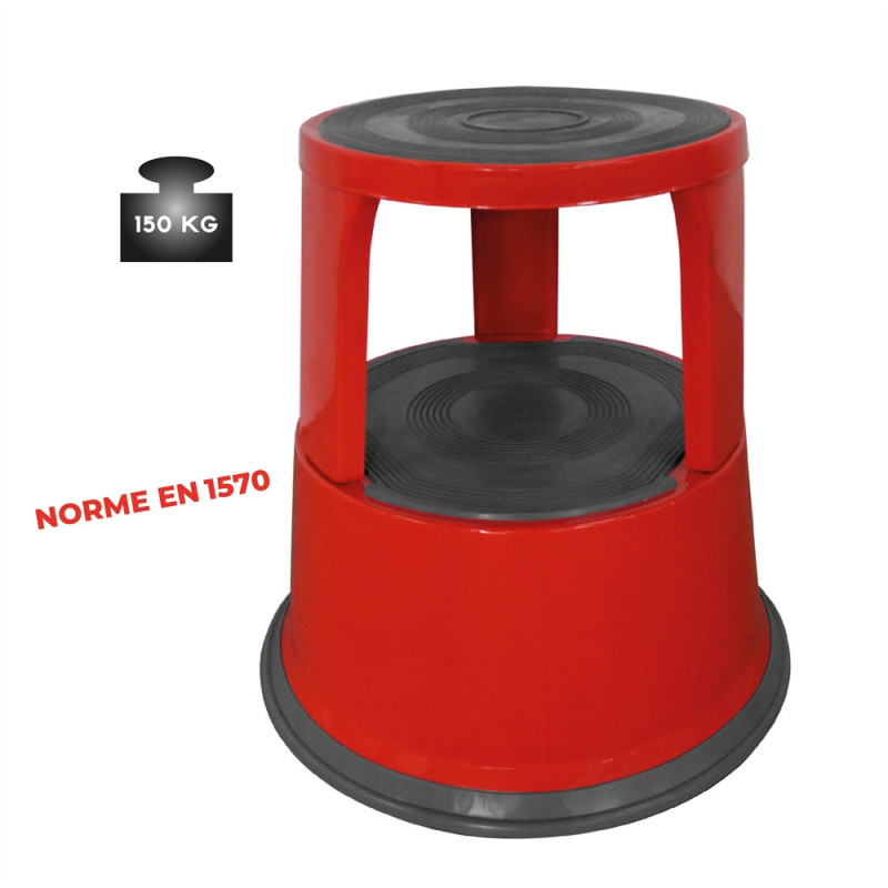 Marchepied en acier Stockman RSS capacité 150kg rouge avec roulettes