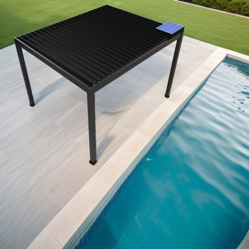 Pergola bioclimatique Habrita Foresta aluminium à motorisation solaire 11,90m2 gris anthracite