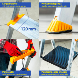 Hoström Escabeau 3 marches KOMSTAX3, aluminium, Hostrom Kobleo