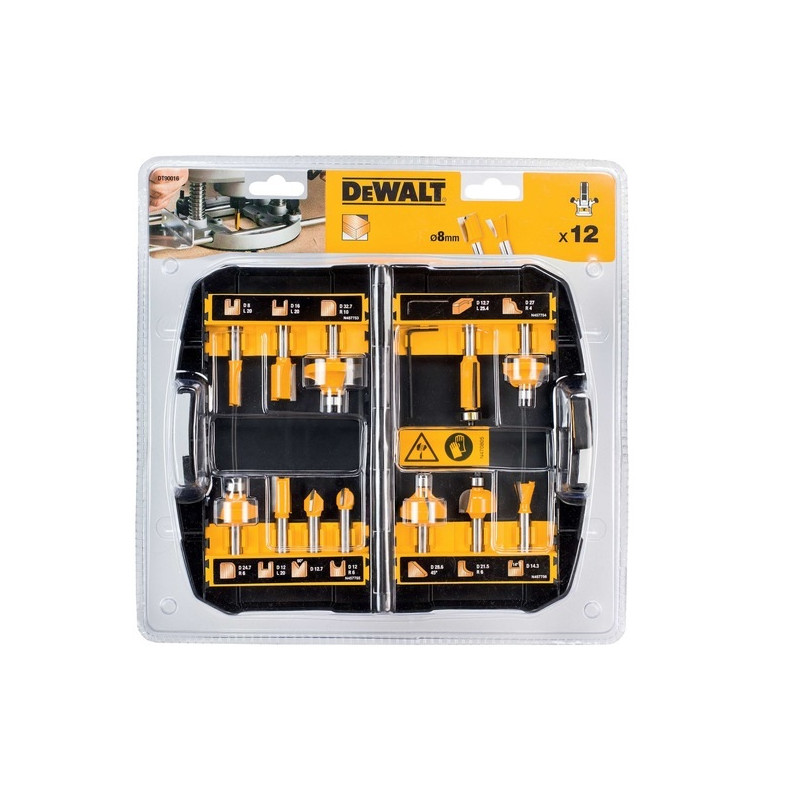 Coffret de 12 fraises de défonceuse DeWalt DT90016 pour multi-supports