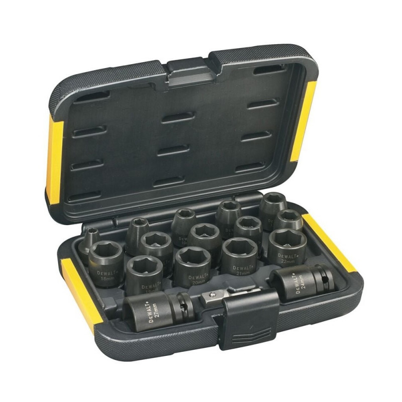 Coffret de 16 douilles à chocs DeWalt DT7506 avec adaptateur 1/4"-1/2"