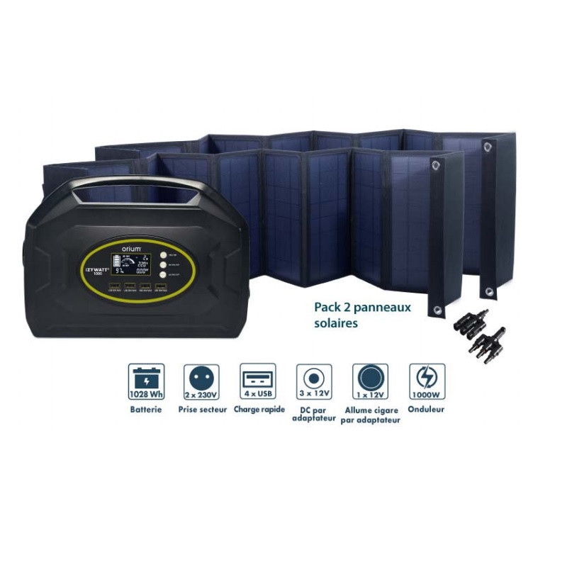 Orium Pack station d'énergie Izywatt 1000 et 2 panneaux solaire 60W Kobleo Orium Pack station d'énergie Izywatt 1000 et 2 panneaux solaire 60W Kobleo