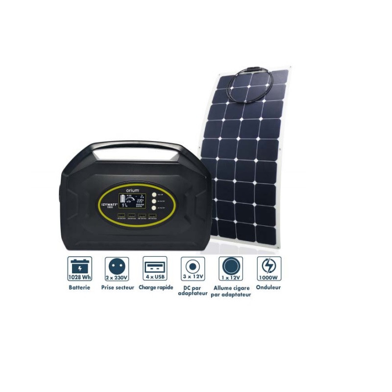 Orium Pack station d'énergie Izywatt 1000 et panneau solaire souple 120W Kobleo Orium Pack station d'énergie Izywatt 1000 et panneau solaire souple 120W Kobleo