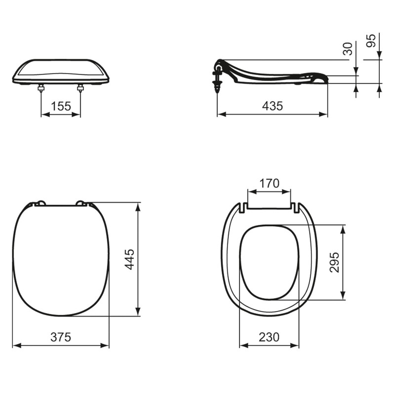 Siège WC Ideal Standard Kimera 375x445x95mm blanc avec couvercle