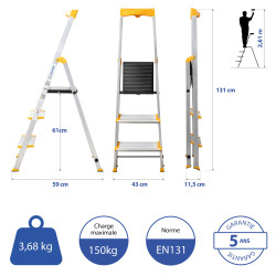 Hoström Escabeau 3 marches KOMSTAX3, aluminium, Hostrom Kobleo