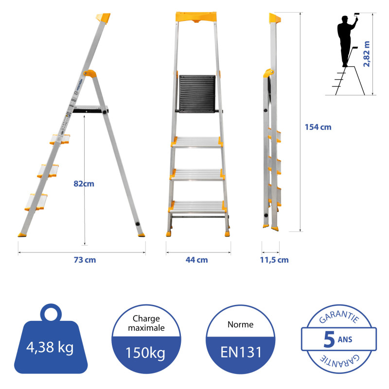Hoström Escabeau 4 marches KOMSTAX4, aluminium, Hostrom Kobleo