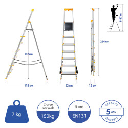 Hoström Escabeau 7 marches KOMSTAX7, aluminium, Hostrom Kobleo