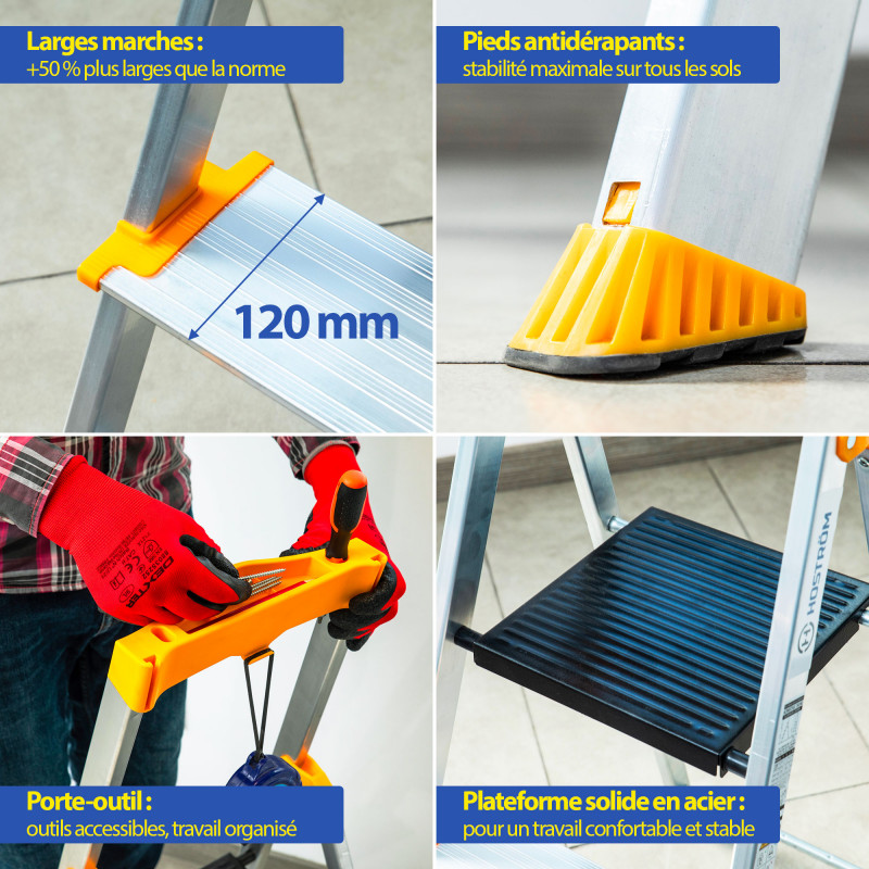 Hoström Escabeau 5 marches KOMSTAX5, aluminium, Hostrom Kobleo