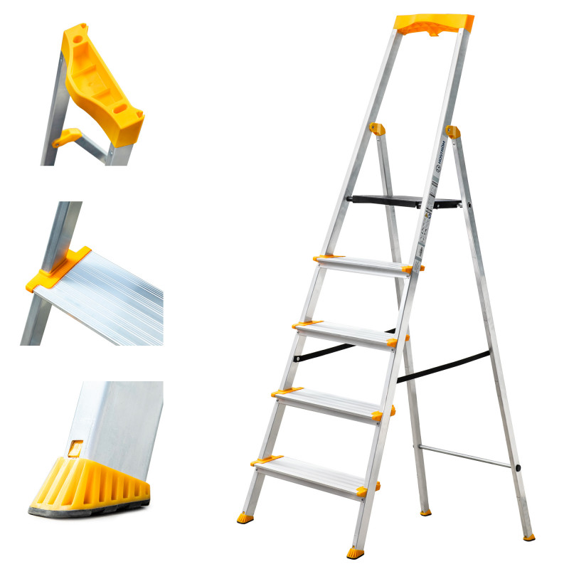 Hoström Escabeau 5 marches KOMSTAX5, aluminium, Hostrom Kobleo