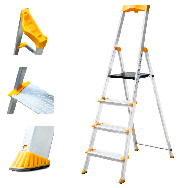 Hoström Escabeau 4 marches KOMSTAX4, aluminium, Hostrom Kobleo