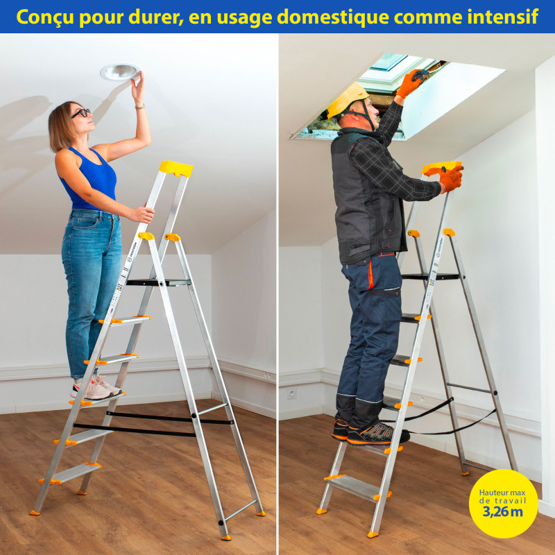 Hoström Escabeau 6 marches KOMSTAX6, aluminium, Hostrom Kobleo