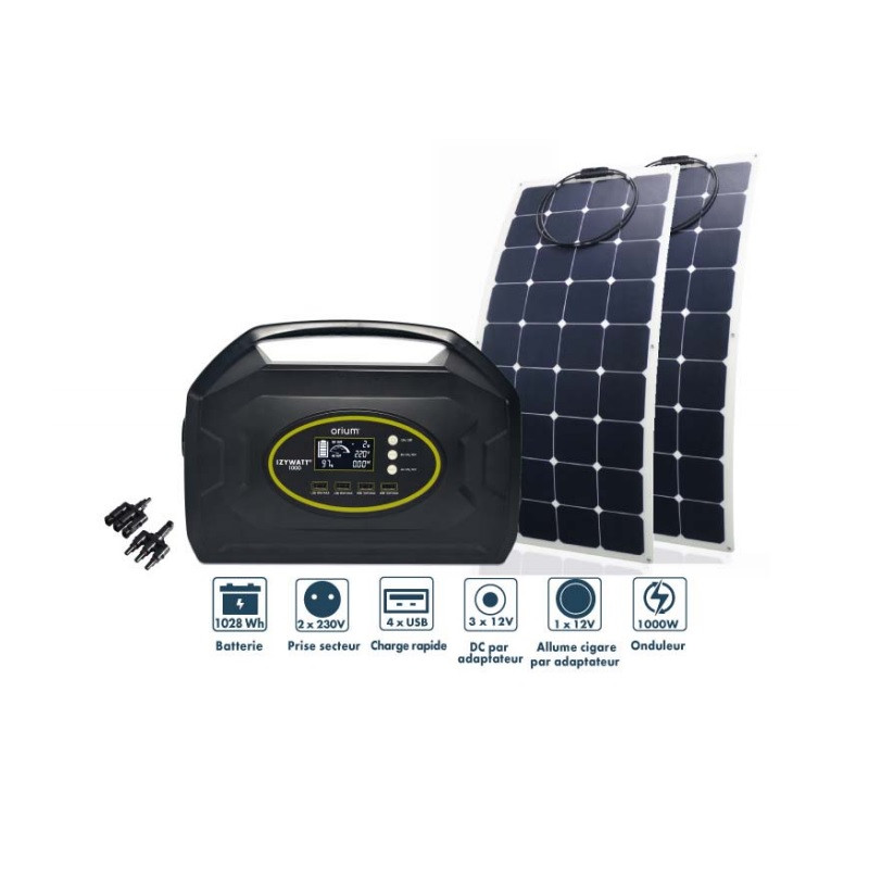 Orium Pack station d'énergie Izywatt 1000 et 2 panneaux solaires souple 120W Kobleo Orium Pack station d'énergie Izywatt 1000 et 2 panneaux solaires souple 120W Kobleo
