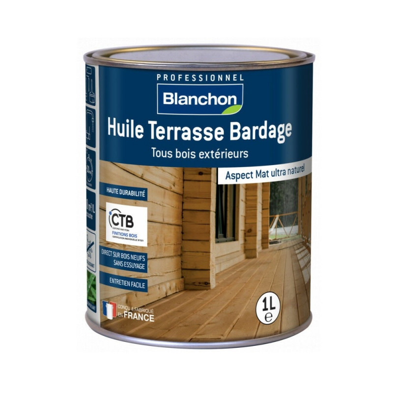 Huile terrasse bardage Blanchon 1L chêne moyen mat ultra naturel