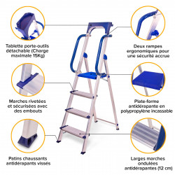 Hoström Escabeau 4 marches SECURE pro alu sécurisé plateforme 89cm Hostrom Kobleo