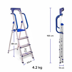 Hoström Escabeau 4 marches SECURE pro alu sécurisé plateforme 89cm Hostrom Kobleo