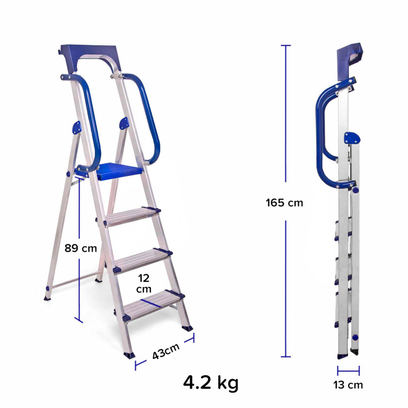 Escabeau 4 marches SECURE pro alu sécurisé plateforme 89cm Hostrom