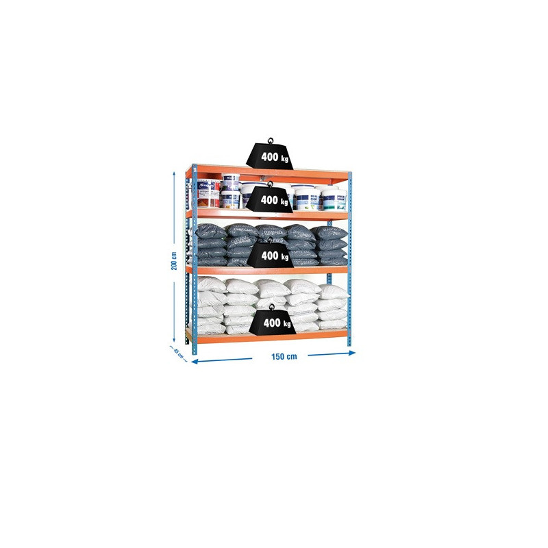 Simon Rack Etagère rangement 2000x1500x450mm bleu/orange/ bois charge 400 Kg KIT Kobleo Simon Rack Etagère rangement 2000x1500x450mm bleu/orange/ bois charge 400 Kg KIT Kobleo
