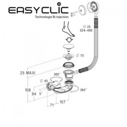 Nicoll Vidage baignoire Nicoll Easyclic commande au pied 650mm Kobleo